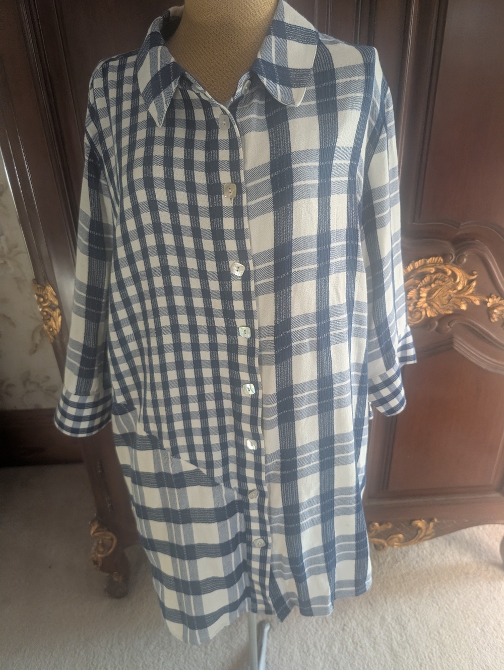 Soft Surroundings Blue White Tunic Dress Top 2X